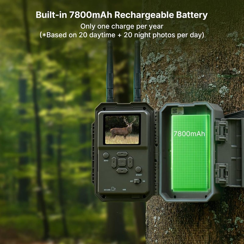 GardePro E8 2.0 Pro WiFi Trail Camera (Non-Cellular), 4K Video & 64MP Photo, 7800mAh Battery, 64GB SD Card Included, Dual Antennas, 165ft Long-Range, Live View, No-Glow, Motion Detection - Image 4